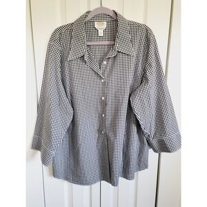 Talbots 22W Checked Casual Button Down Long Sleeve‎ Blouse Wrinkle Resist NEW
